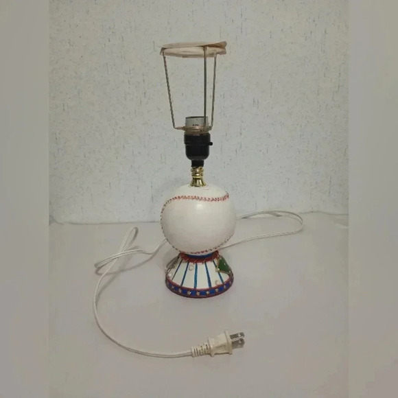 Baseball Desk Lamp Kid's Room Lamp Nightlight White Red No Shade Tested Works - Picture 2 of 7